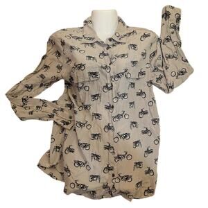 Equipment Femme Motorcycle Print 100% Silk Signature fit Button Up Size M
